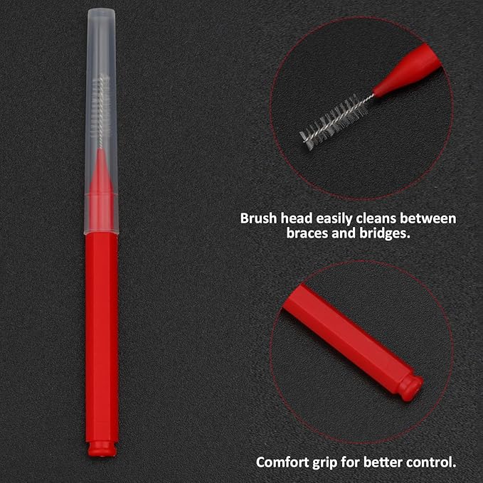 Patelai 100 Pieces Braces Brush for Cleaner Interdental Brush Toothpick Dental Tooth Flossing Head Oral Dental Hygiene Flosser Toothpick Cleaners Tooth Cleaning Tool(Green, Red,Proper Size)