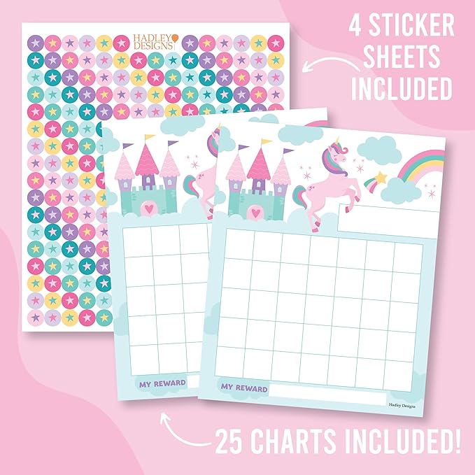 Sticker Chart for Kids Behavior at Home & Classroom - 25 Reward Chart for Kids Incentives, Gold Star Sticker Sheets, Unicorn Incentive Charts for Classroom Must Haves