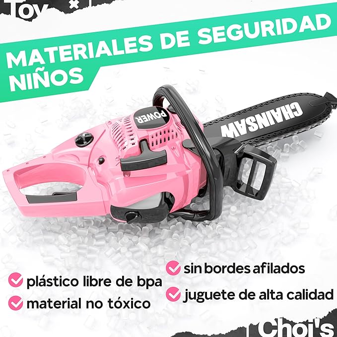 Toy Choi's Kids Toy Chainsaw - Pretend Play Construction Tool Electric Chainsaw Toy for Kids , Toy Tool Set Outdoor Gardening Play, Pink Toys for Girls 3-5 +