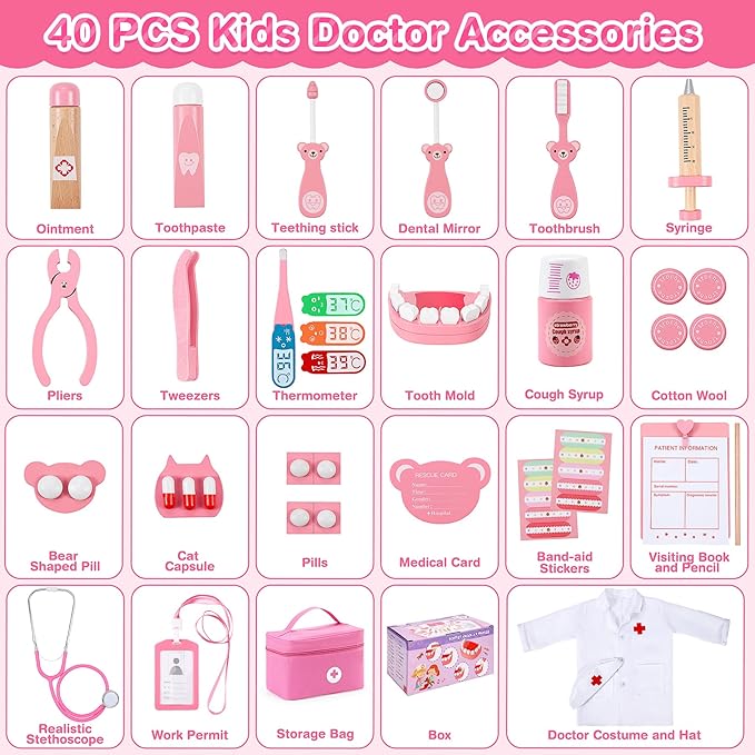 Ophy Doctor Kit for Kids, 40-Piece Kids Doctors Sets for 3+ Year Old Boys and Girls Pretend Medical Playset with High Simulation Stethoscope Educational Dentist Toys