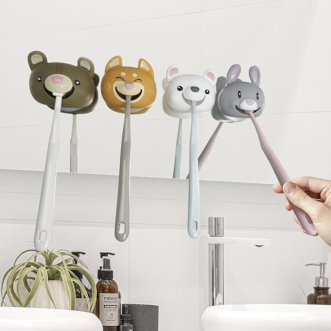 Hoobbe Animal Toothbrush Holder, Kids Suction Toothbrush Holder with Mirror/Glass/Wall Mounted Suction Cup, Bathroom Organizer, Accessories and Decor (Squirrel), for Kids