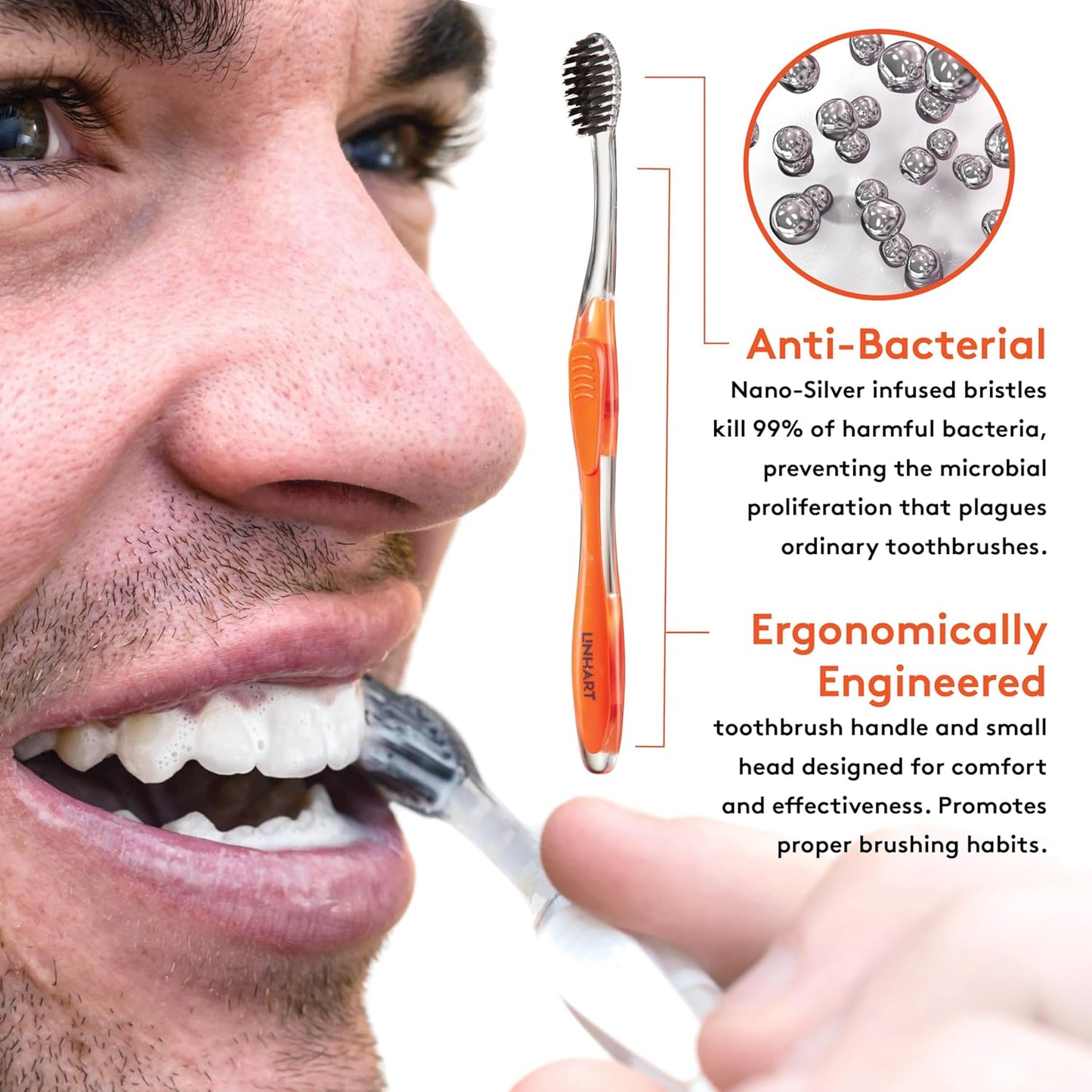 LINHART Extra Soft Toothbrush – Teeth Whitening Toothbrush with Multi Length Bristles, 2 Pack