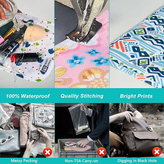 TSA Approved Toiletry Bag, Set of 3 Clear Travel Toiletry Bag Quart Size Zipper Travel Pouch, Waterproof Makeup Cosmetic Bag for Women Men Kids Toiletries Carry on, Watercolor