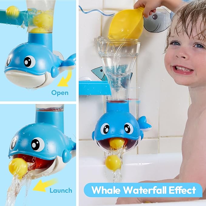 lalalark Bath Toys for Kids, 7-in-1 Shower Bathtub Toy with Crab, Whale, Rotating Fish & Slide Track, Interactive Water Play Set with Pour & Spray Fun for Toddlers, Boys & Girls Gifts for Christmas