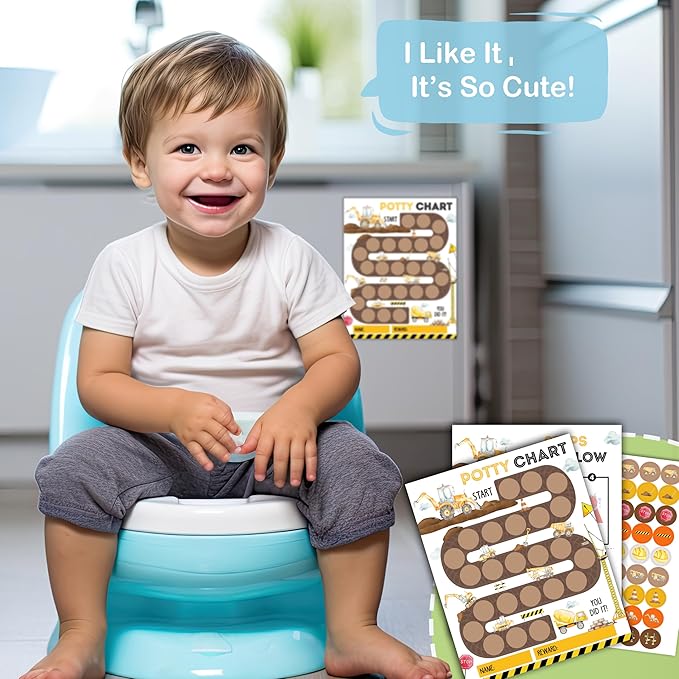Potty Training Chart, 10 Potty Training Reward Chart for Toilet Success, 8"x10" Construction Routine Calendar with Stickers for Toddler Boys - A02