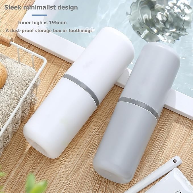 2PCS Toothbrush Travel Case,Multi-Function Portable Toothbrush Cove,Dustproof Toothbrush Holder,Suitable for Business Camping Travel or Daily Use(White + Gray)