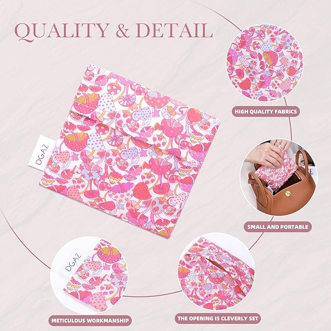 DGAZ Sanitary Napkin Storage Bag, Period Bag for Teen Aged Girls, Portable Period Bag for Panty Liners/Menstrual Cup/Small Tampons，Mini Makeup Bag for Purse(Dream Mushroom)