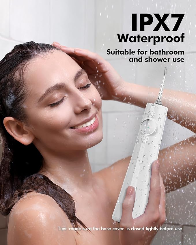 Water Flosser Teeth Pick: LED Display 5 Modes Cordless Dental Pick with 300ML Tank for Braces,Gums Care, IPX7 Waterpoof, 6 Jet Tips Water Flossing Cleaning Picks, Portable for Travel, Home, Y215 White