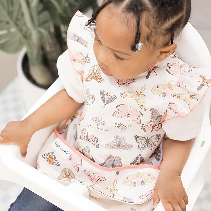 Tiny Twinkle Mess Proof Baby Bib for Girls | Waterproof Toddler Bib for Eating | Baby Apron for Feeding | Machine Washable | Perfect Shower Gift (Flutter, 2-4Y)