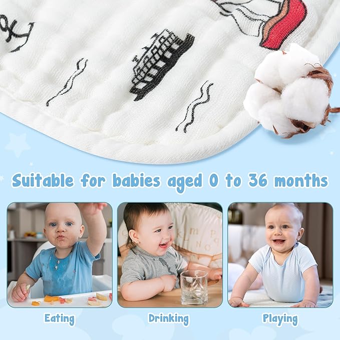 Zainpe 6Pcs Snap Muslin Cotton Baby Bibs Summer Ice Cream Pattern Infants Drool Bib Soft Absorbent Adjustable Burp Cloths Feeding Cloth for Newborns Girls Boys Toddlers Teething Eating 0 to 36 Months