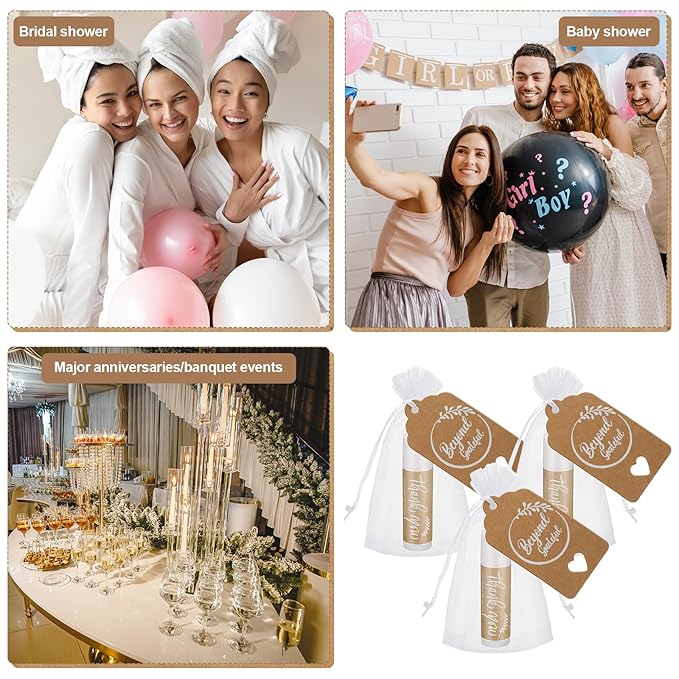 Leelosp Wedding Thank You Lip Balm Bulk Small Natural Moisturizing Mini Balm Lip Care Product Include Organza Bag and Appreciation Card for Women Baby Shower Favors, 5 Fragrance(50 Sets)