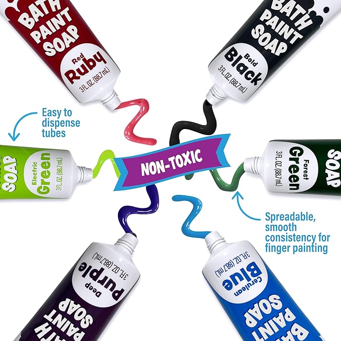 Tub Works® Bath Paint Soap Bath Toy, Bold 6 Pack | Non-Toxic | Washable Bathtub Paint for Finger Painting on Tub Walls | Ideal Toddler Bath Toys for Creative Play | Easy to Clean, Fun Paint Soap