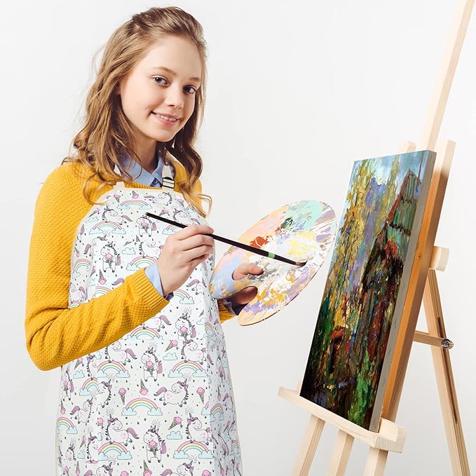 FreeNFond Kids Apron Adjustable Child Apron with 4 Pockets for Baking Painting