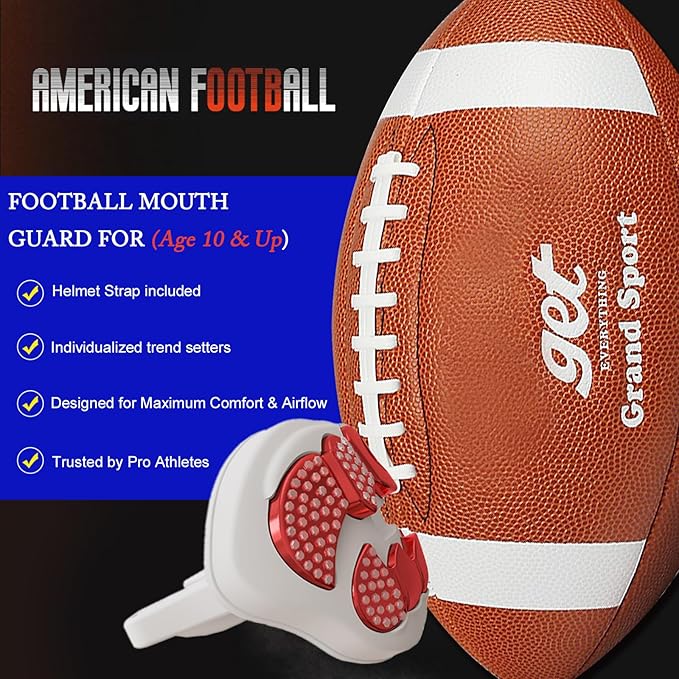 LeCool Football Mouth Guard with Connected Strap- 3D Beast Chrome Adult and Youth Mouth Guard-Mouth Piece for Sports for Maximum Air Flow and Teeth Protection