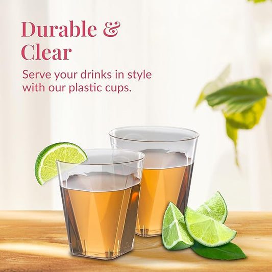 Prestee Clear Plastic Shot Glasses, 2 oz Disposable Shot Glasses - Bulk 100 Pack, Durable Small Cups for Shots, Mini Drinkware for Parties, Events, Reusable or Disposable - Crystal Clear Design