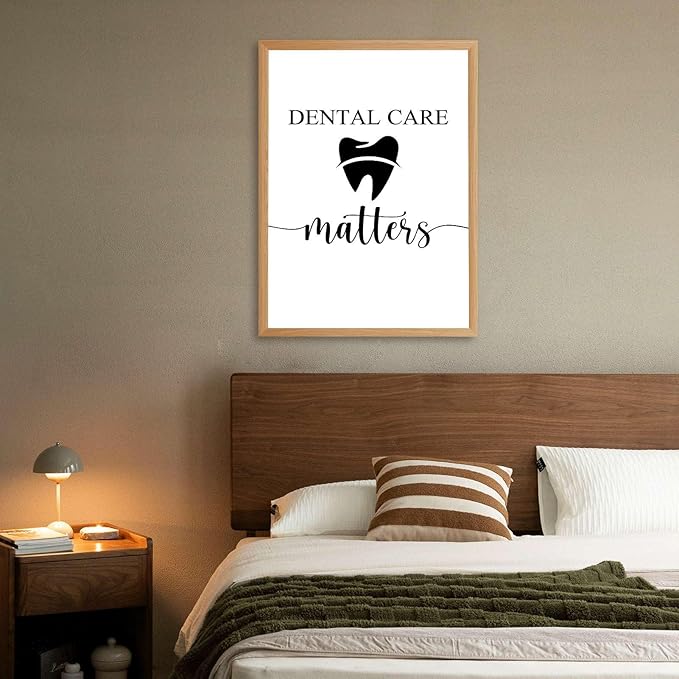 Framed Dental Care Matters Poster Canvas Print Art, Minimalist Aesthetic Wall Art Painting, Trendy Pictures, Wall Decoration for Bathroom, Office, Dorm Room Home Decor (Wood Framed,8L"X12W")
