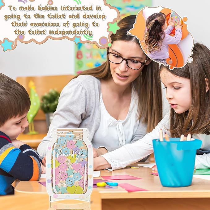 Personalized Magnetic Reward Jar for Kids, Star Jar Reward System with Colorful Letter Stickers, Potty Training Chart Toddler Boys/Girls, Positive Behavior Chart for Classroom (40Pcs)