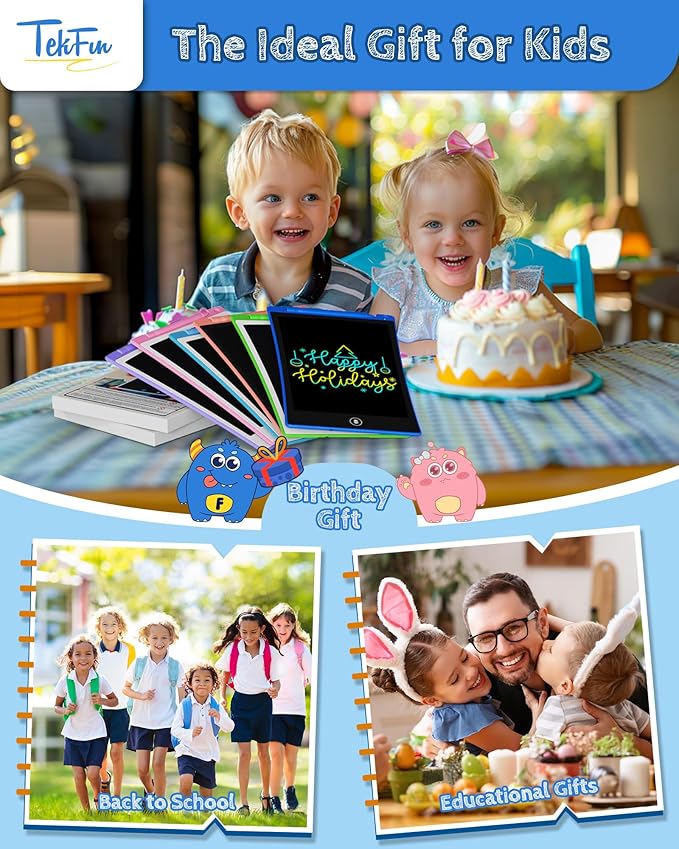 TEKFUN Toys for Kids, 10in 2 Pcs LCD Writing Tablet, Erasable Doodle Board Reusable Drawing Pad for Boys with Anti-Lost Stylus, Car Trip Blue Toys Christmas Birthday Gift for Ages 3 4 5 6 7