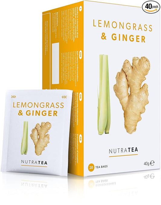 Nutra Tea - Lemongrass & Ginger Tea - 40 Tea Bags - Herbal Tea - (2 Pack)