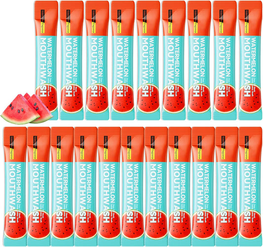 Mini Mouthwash Travel Size,Watermelon Flavor Portable Individual Travel Mouth Wash for Fresh Breath, Refreshing Long Lasting Gentle Oral Care Mouthwash Packs(Pack of 20)