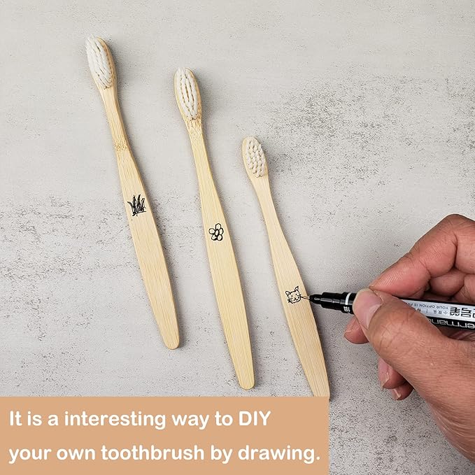 SEVENHEAD 10 PCS Kids Bamboo Toothbrushes Soft Bristles Wooden Toothbrushes, Natural Biodegradable BPA Free Eco Friendly Toothbrushes White