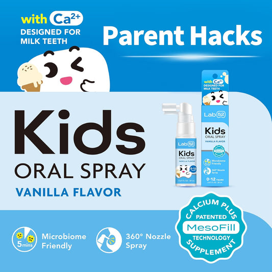 LAB52 Kids Oral Spray, Toddler Toothpaste Helper for Daily Oral Care and Fresh Breath, Children Approved with Fluoride Free for Newborn to Preschoolers, Xylitol Vanilla Flavor