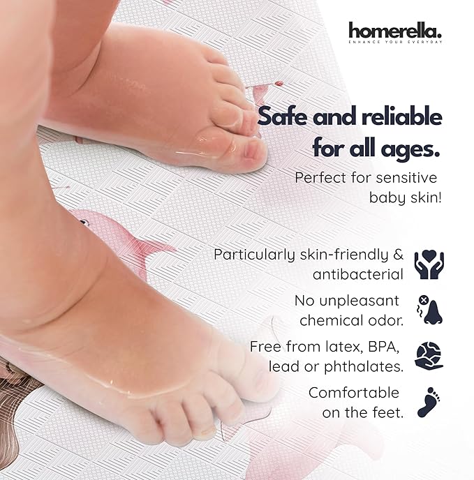 Bath Tub Mat Non Slip Anti Mold for Kids BPA Free INCL Hooks - homerella® Ocean Sea Animals 40x16, Baby Bath Mat Non Slip 200 Suction Cups, Non Toxic Machine Washable Toddler Bath Mat, EU Certified