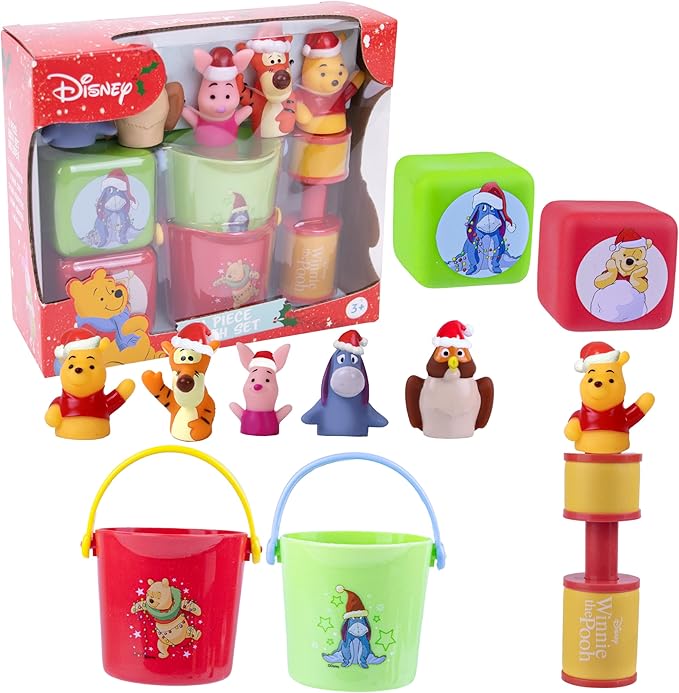 Disney Holiday Winnie The Pooh Bath Toys - 11 pc Bath Value Set, Bath Toys, Finger Puppets, Rinse Cups, Foam Pump, Bath squirters