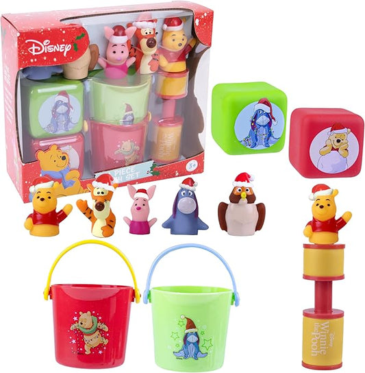 Disney Holiday Winnie The Pooh Bath Toys - 11 pc Bath Value Set, Bath Toys, Finger Puppets, Rinse Cups, Foam Pump, Bath squirters