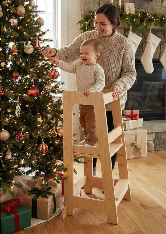 Stepup Baby Toddler Step Stool - Adjustable Height Kids Helper Step Stool, Durable, Non-Slip Platform for Bathroom Sink & Kitchen Counter, Toddler Tower for Exploration and Growth - Natural