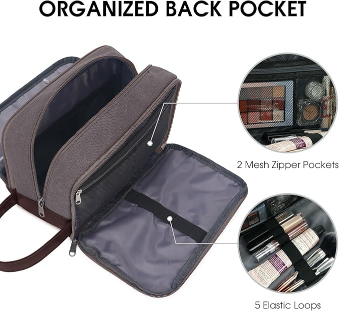 WANDF Travel Toiletry Bag for Men Large Toiletries Shaving Bag Water Resistant Hanging Dopp Kit Travel Accessories Bag for Women Men (Taupe)