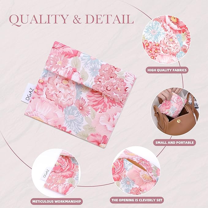 DGAZ Sanitary Napkin Storage Bag, Period Bag for Teen Aged Girls, Portable Period Bag for Panty Liners/Menstrual Cup/Small Tampons，Mini Makeup Bag for Purse(Blooming)
