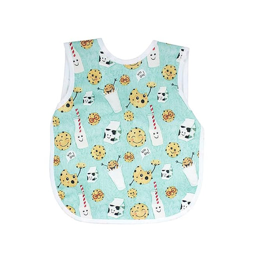 BapronBaby Cookies & Milk Bapron - No Neck Tie Safer Bib for Baby & Toddler - Soft Waterproof Stain Resistant - Machine Washable - Sz Preschool 3-5yrs