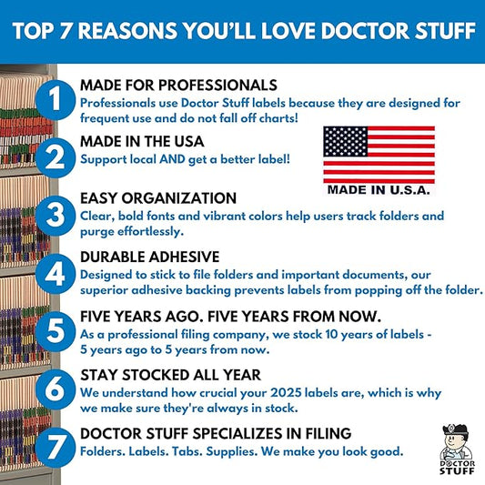 2024 Year Stickers, Doctor Stuff 2024 Chart Stickers, Holographic Aqua Colored, USA Made Year Labels for End Tab File Folders, 500 Labels per Roll, 1 Roll, 3/4" x 1-1/2"