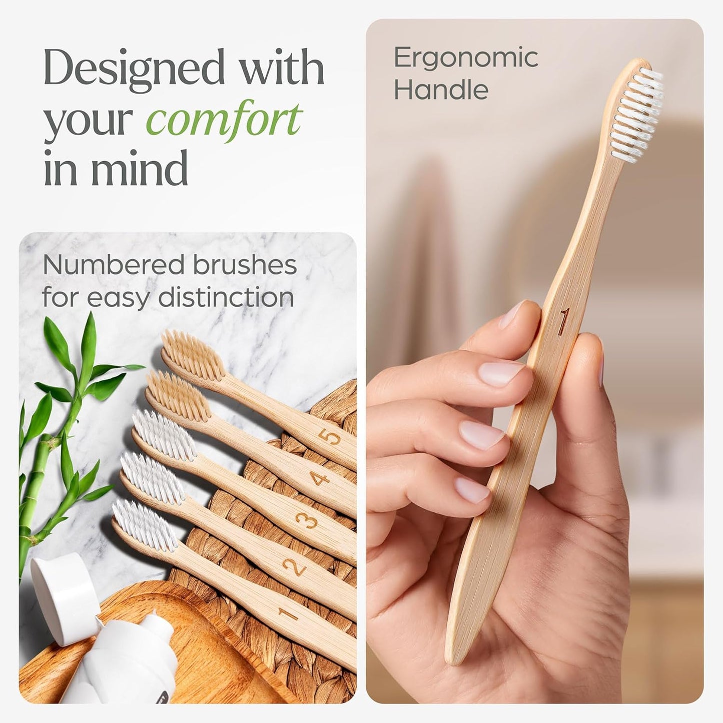 Soft Flossing Bamboo Toothbrushes 10 Pack - BPA Free Soft Bristles Toothbrushes for Adults, Natural Wooden Toothbrush