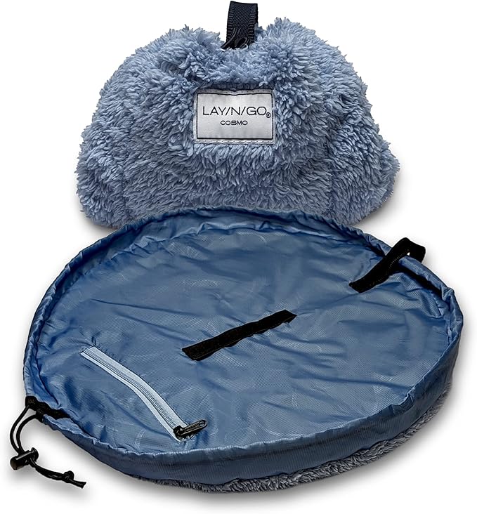 Lay-n-Go Cosmo Drawstring Cosmetic & Makeup Bag Organizer - Portable Drawstring Makeup Bag w/Zipper Pocket, Makeup Loops & More - Durable, Machine Washable Toiletry Bag (20", Comfort/Blue)