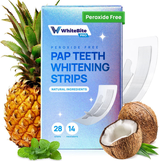 Whitebite Pro Natural Pap Teeth Whitening Strips (14 Treatments / 28 Strips) | Pineapple & Coconut Enzyme Formula | Enamel-Safe, Non-Slip, Gentle for Sensitive Teeth