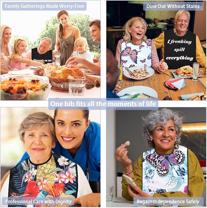 2 Pack Adult Bibs for Women, Adult Bibs for Elderly Women, Elderly Eating Assistance Products for Adults, Bedridden, Disabled, Waterproof Leakproof Bib for Adults