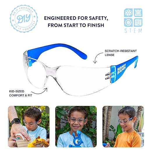 Handy Famm Children's Safety Tool Bundle - Hammer, Wrench, Screwdriver, Safety Glasses & Tape Measure for Kids - Real Tools, Made for Boys & Girls