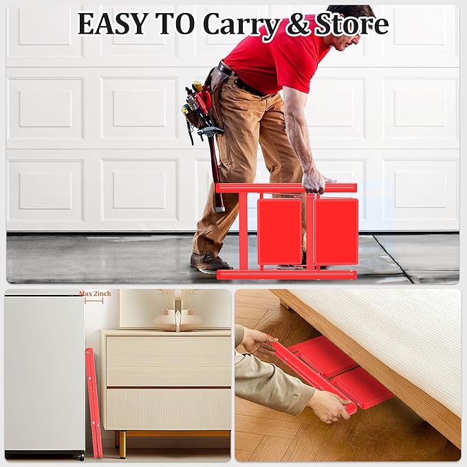 2 Step Ladder, Folding Step Stool with Anti-Slip Wide Pedal, Anti-Slip Feet, Sturdiest Steel Construction, Steel Ladder for Home and Office, Red