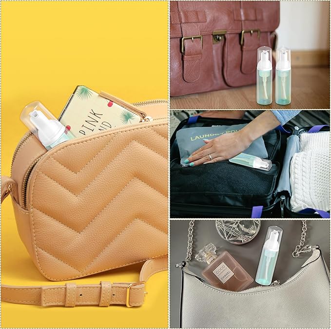 2oz Plastic Foam Pump Bottle, Empty Bottle Travel Foaming Dispenser for Hand Soap, Shampoo (3Pcs, 60ml) (Clear+Green+Pink)