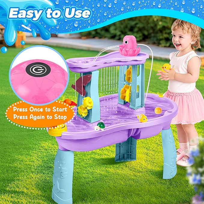 Water Table Pump - Cordless & Rechargeable Water Pump for Water Table with Magnetic Octopus Design, Quick-Install Outdoor Sand/Water Play Toys & Durable Accessories for Toddlers Kids (Pink)