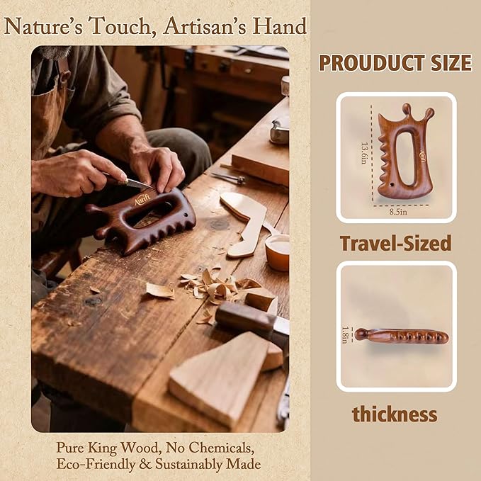 Gua Sha Tool for Face & Body – 6 in 1 Natural King Wood - Lymphatic Drainage, Skin Firming, Puffiness Care, Neck Massage,Muscle Relief - Home Self Care, Wonderful Gifts Packing for Mum Wife Friend