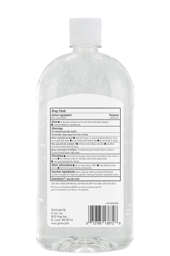 Germ-X Original Hand Sanitizer, 32 Fl Oz (Pack of 4), Less Drying Moisturizing Gel with Vitamin E, No Rinse Formula, Large Family-Size Flip Top Bottle