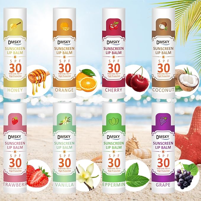 DMSKY SPF 30 Lip Balm Bulk 32 Pack, Sunscreen With Broad Spectrum UVA/UVB Protection, Travel Size Sunblock