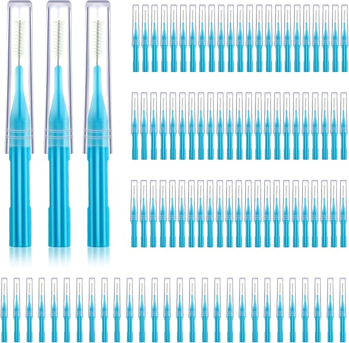 Patelai 100 Pieces Braces Brush for Cleaner Interdental Brush Toothpick Dental Flossing Head Oral Hygiene Flosser Tooth Cleaning Tool (Light Blue)