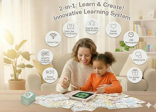 Spanish&English Talking Flash Cards for Toddlers - LCD Writing Tablet Kids - Drawing Tablet Toddler Toys 510 Sight Words Learning Montessori - Autism & Speech Therapy Toys - Kindergarten Gifts (Blue)