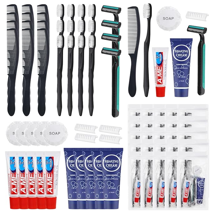 Disposable Toiletry Kits, 6 In 1 Bulk Travel Size Hygiene Care Packages,Essential Men Women Individually Wrapped Personal Toiletries Set for Hotel, Charity/Guests/Shelter/Homeless (60 Pack)