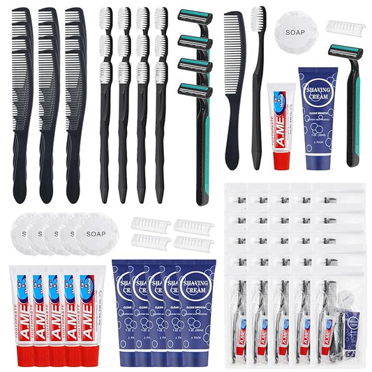 Disposable Toiletry Kits, 6 In 1 Bulk Travel Size Hygiene Care Packages,Essential Men Women Individually Wrapped Personal Toiletries Set for Hotel, Charity/Guests/Shelter/Homeless (60 Pack)