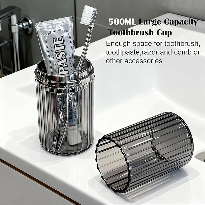 Toothbrush Travel Case, 2-in-1 Multifunction Dustproof Portable Toothbrush Cup & Toothpaste Storage Container, Toothbrush Case for Traveling Bathroom Camping Business Trip School (Grey)